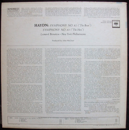Joseph Haydn, New York Philharmonic, Leonard Bernstein : Symphony No. 82 "The Bear", Symphony No. 83 "The Hen" (LP)
