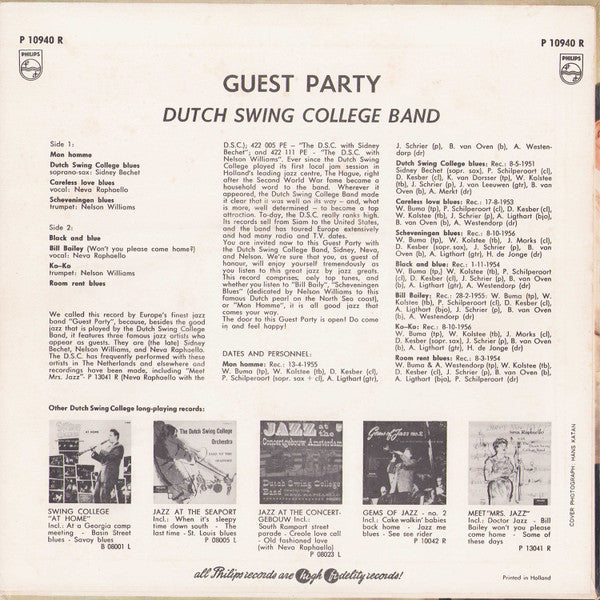 The Dutch Swing College Band : Guest Party (10", Comp, Mono)