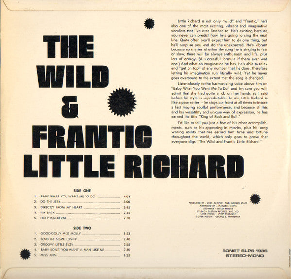 Little Richard : The Wild & Frantic Little Richard (LP, Album, Mono, RE)