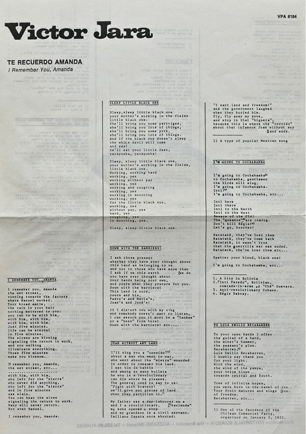 Victor Jara : Te Recuerdo Amanda (LP, Album, RE)