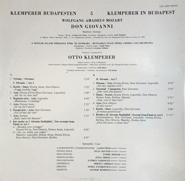 Wolfgang Amadeus Mozart, Otto Klemperer, György Losonczy, Osváth Júlia, Júlia Orosz, Mihály Székely, Rösler Endre : Don Govanni  Excerpts (LP, Album, Gat)