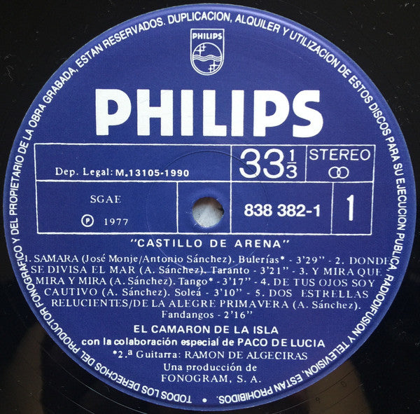 El Camarón De La Isla Con La Colaboración Especial De Paco De Lucía : Castillo De Arena (LP, Album, RE)