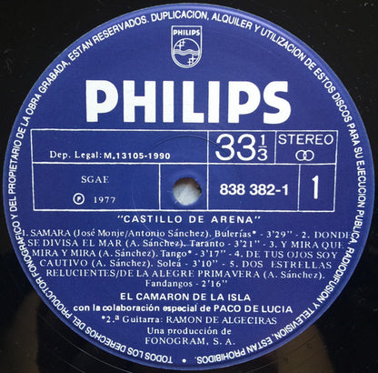 El Camarón De La Isla Con La Colaboración Especial De Paco De Lucía : Castillo De Arena (LP, Album, RE)
