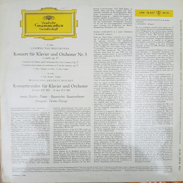 Annie Fischer, Bayerisches Staatsorchester, Ferenc Fricsay - Ludwig van Beethoven / Wolfgang Amadeus Mozart : Klavierkonzert Nr. 3 C-Moll / 2 Konzertrondos (LP, Mono)