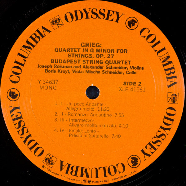 Jean Sibelius / Edvard Grieg - Budapest String Quartet : Quartet In D Minor, Op. 56 (Voces Intimae) / Quartet In G Minor, Op. 27 (LP, Mono, RE)