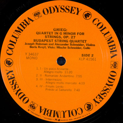 Jean Sibelius / Edvard Grieg - Budapest String Quartet : Quartet In D Minor, Op. 56 (Voces Intimae) / Quartet In G Minor, Op. 27 (LP, Mono, RE)