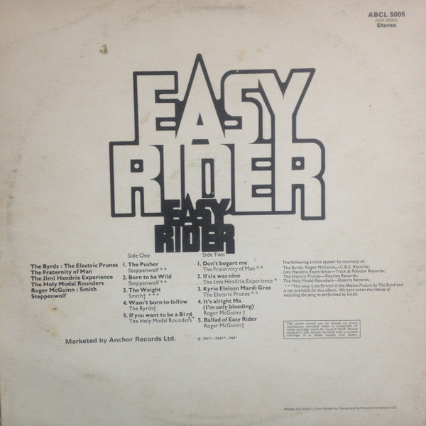 Various : Easy Rider (Songs As Performed In The Motion Picture) (LP, Comp, RE, Bla)