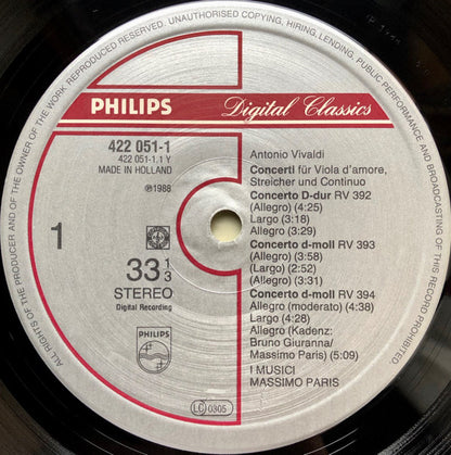 Antonio Vivaldi, I Musici, Massimo Paris : I Concerti Per Viola D'Amore (LP)