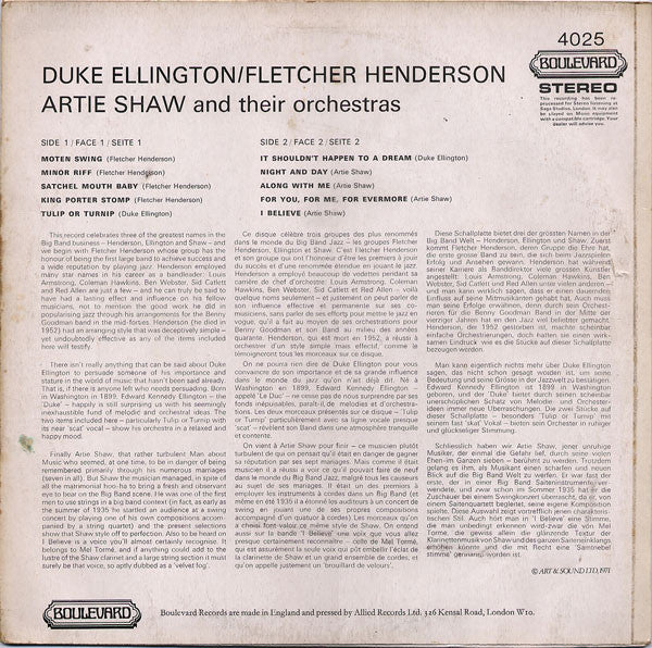 Duke Ellington / Fletcher Henderson / Artie Shaw : Duke Ellington, Fletcher Henderson, Artie Shaw And Their Orchestras (LP, Comp)