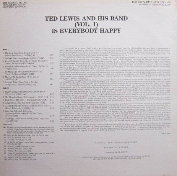 Ted Lewis And His Band : Is Everybody Happy? - Rare 1920's Recordings (Vol.1) (LP, Comp, Mono)