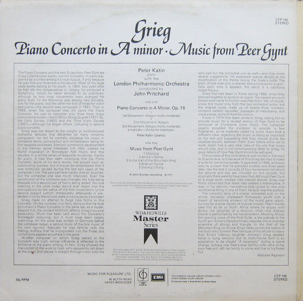 Edvard Grieg - Peter Katin, London Philharmonic Orchestra, John Pritchard : Piano Concerto In A Minor • Peer Gynt Suite (LP)