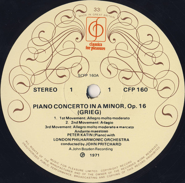 Edvard Grieg - Peter Katin, London Philharmonic Orchestra, John Pritchard : Piano Concerto In A Minor • Peer Gynt Suite (LP)