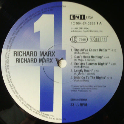 Richard Marx : Richard Marx (LP, Album, RE)