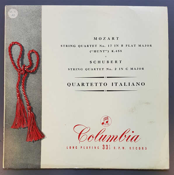 Wolfgang Amadeus Mozart, Franz Schubert, Quartetto Italiano : String Quartet No. 17 In B Flat Major ("Hunt") K.458 / String Quartet No. 2 In C Major (LP, Album, Mono)