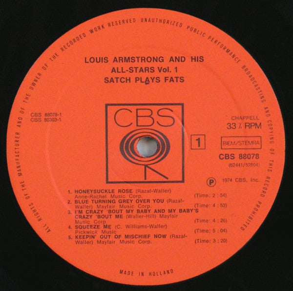 Louis Armstrong And His All-Stars : Vol. 1 Satch Plays Fats / L. Armstrong Plays W. C. Handy (2xLP, Comp, Mono)