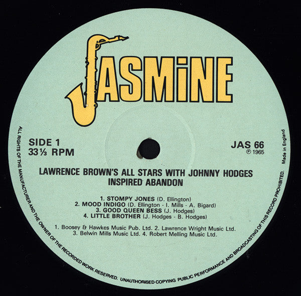 Lawrence Brown's All-Stars With Johnny Hodges : Inspired Abandon (LP, Album, RE)