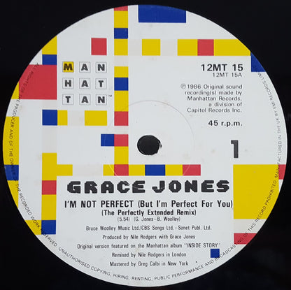 Grace Jones : I'm Not Perfect (But I'm Perfect For You) (12", Single)