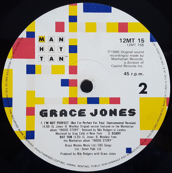 Grace Jones : I'm Not Perfect (But I'm Perfect For You) (12", Single)