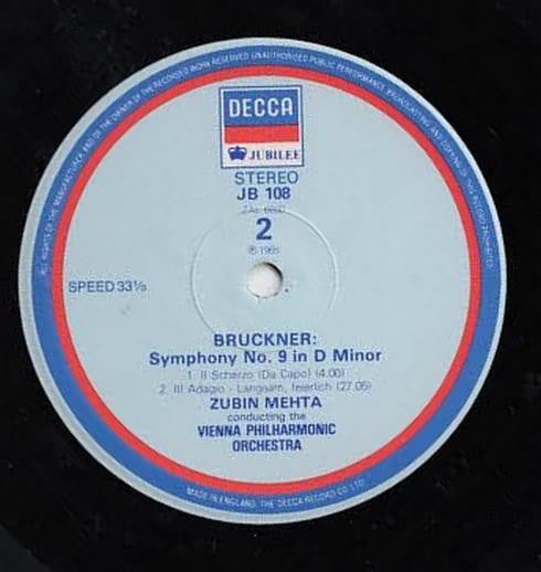 Anton Bruckner - Zubin Mehta, Wiener Philharmoniker : Symphony Nr. 9 In D Minor (LP, RE)