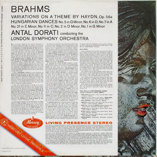 Johannes Brahms, Antal Dorati, London Symphony Orchestra : Variations On A Theme By Haydn, Op. 56a / Hungarian Dances (LP)