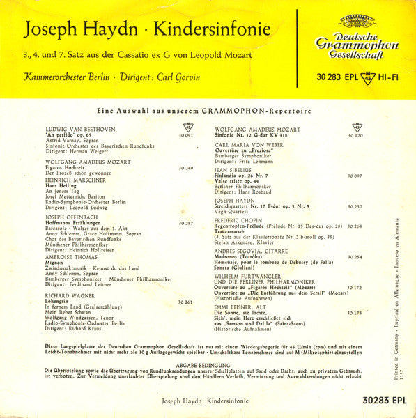 Joseph Haydn : Kindersinfonie (Toy Symphony) (7", EP)
