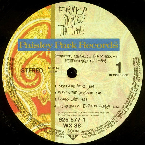 Prince : Sign "O" The Times (2xLP, Album, Tel)