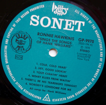 Ronnie Hawkins : Sings The Songs Of Hank Williams (LP, Album)