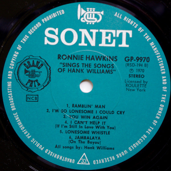 Ronnie Hawkins : Sings The Songs Of Hank Williams (LP, Album)