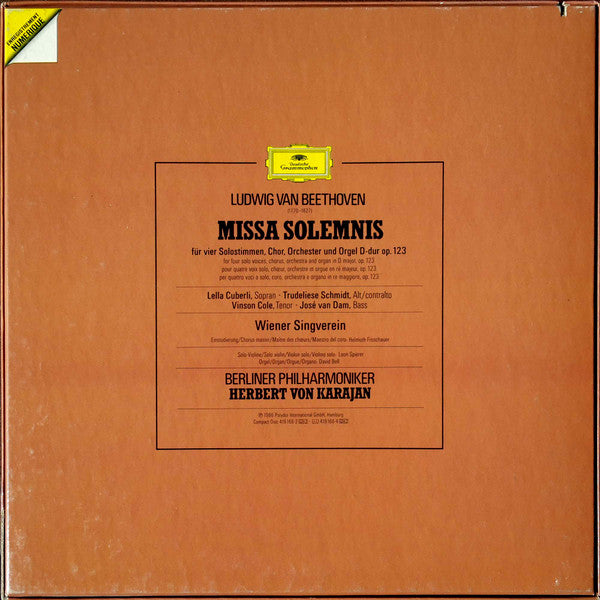Ludwig van Beethoven, Herbert von Karajan, Berliner Philharmoniker, Lella Cuberli, Trudeliese Schmidt, Vinson Cole, José van Dam : Missa Solemnis (2xLP, RP, Box)