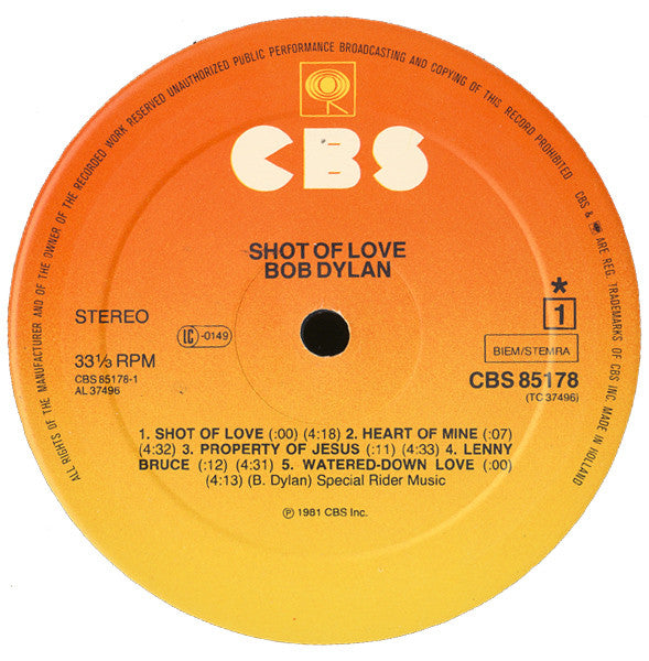 Bob Dylan : Shot Of Love (LP, Album)