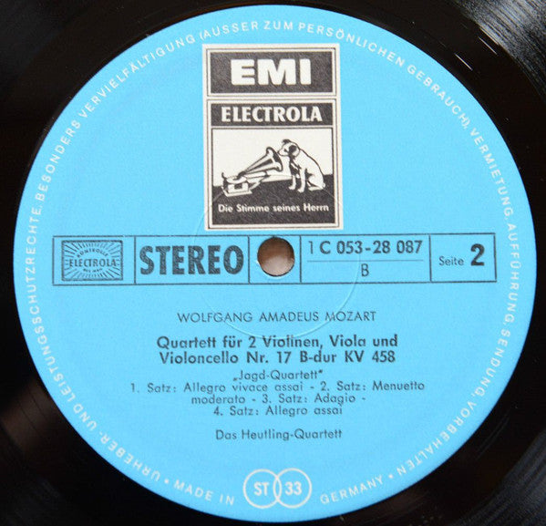 Wolfgang Amadeus Mozart - Heutling-Quartett : Streichquartette Nr.16 Es-dur KV 428 - Nr.17 B-dur KV 458 "Jagd-Quartett" (LP)