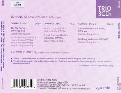 Johann Sebastian Bach : Trevor Pinnock : 6 Partitas - Goldberg Variations - French Overture & Italian Concerto (3xCD, Comp)