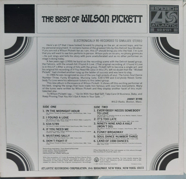 Wilson Pickett : The Best Of Wilson Pickett (LP, Album, Comp, RE, RP)