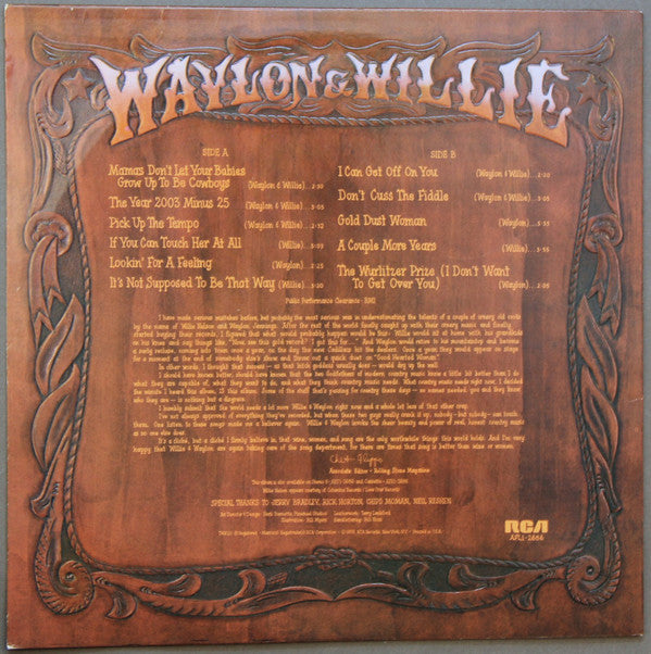Waylon Jennings & Willie Nelson : Waylon & Willie (LP, Album)
