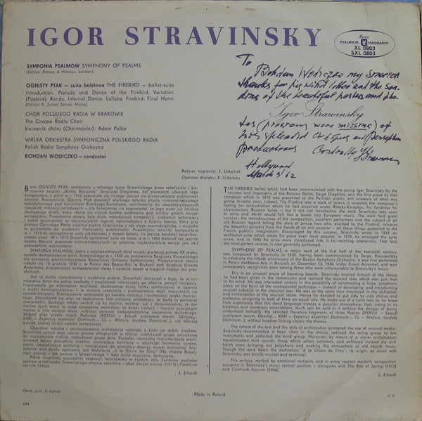 Igor Stravinsky - Wielka Orkiestra Symfoniczna Polskiego Radia, Chór Polskiego Radia - Bohdan Wodiczko : Symphony Of Psalms / The Firebird Suite (LP)