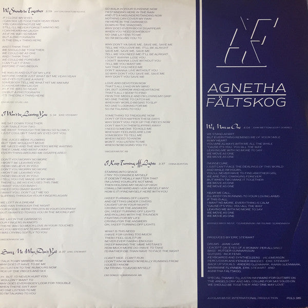 Agnetha Fältskog : Eyes Of A Woman (LP, Album)