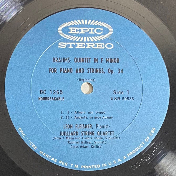 Johannes Brahms - Leon Fleisher, Juilliard String Quartet : Piano Quintet In F Minor, Op.34 (LP, Album)
