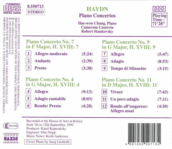 Joseph Haydn, Hae-won Chang, Camerata Cassovia, Robert Stankovsky : Piano Concertos (Nos. 4, 7, 9 And 11) (CD, Album)