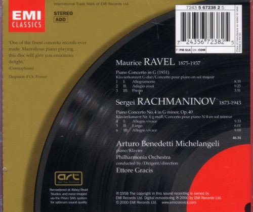 Maurice Ravel, Sergei Rachmaninoff - Arturo Benedetti Michelangeli, Philharmonia Orchestra, Ettore Gracis : Piano Concerto In G / Piano Concerto No. 4 (CD, Album, RE, RM)