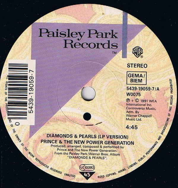 Prince & The New Power Generation : Diamonds & Pearls (7", Single, Sol)