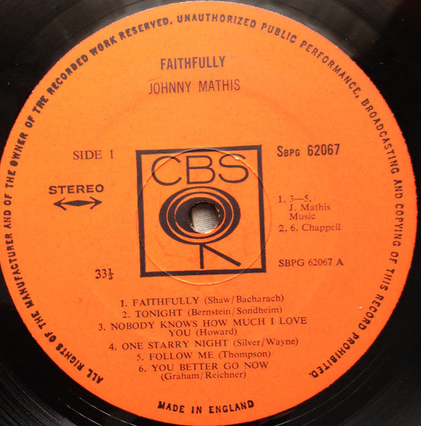 Johnny Mathis : Faithfully (LP, Album, RE)