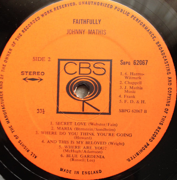 Johnny Mathis : Faithfully (LP, Album, RE)