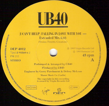 UB40 : (I Can't Help) Falling In Love With You (12")