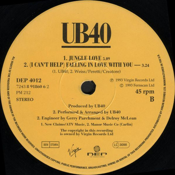 UB40 : (I Can't Help) Falling In Love With You (12")