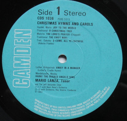 Mario Lanza : Christmas Hymns & Carols (LP, Comp)