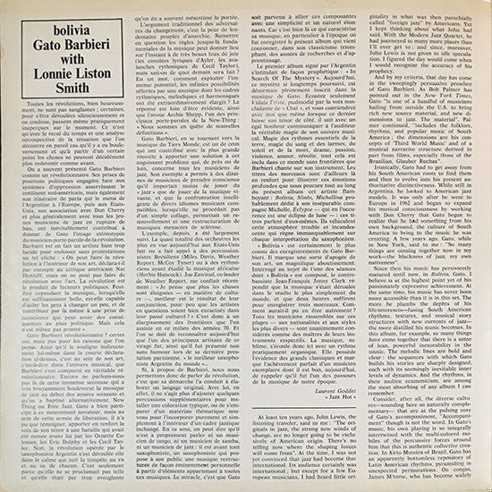 Gato Barbieri : Bolivia (LP, Album, RE, Gat)