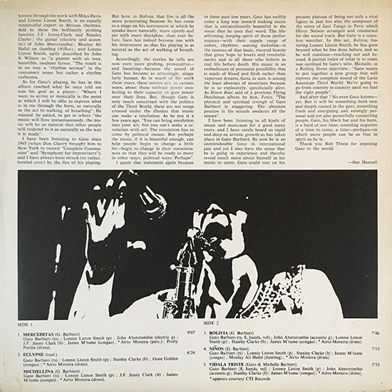 Gato Barbieri : Bolivia (LP, Album, RE, Gat)