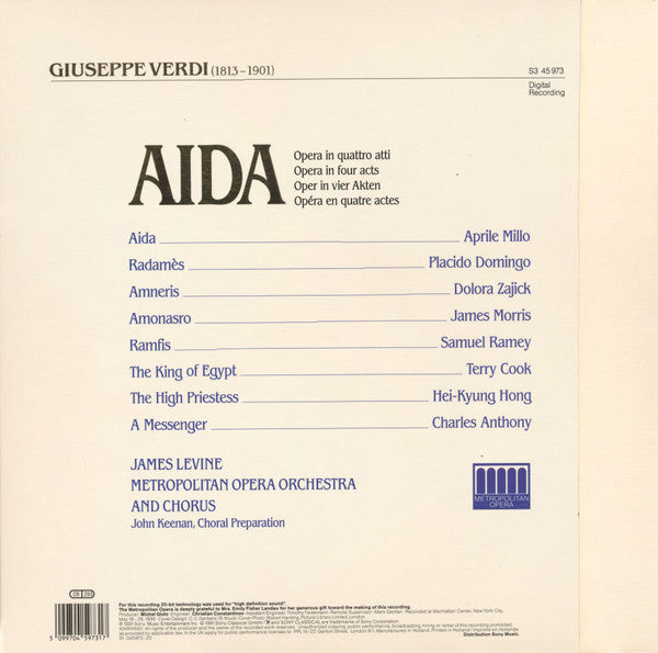 Giuseppe Verdi - Aprile Millo, Placido Domingo, Dolora Zajick, James Morris (5), Samuel Ramey : Aida (3xLP, Album)