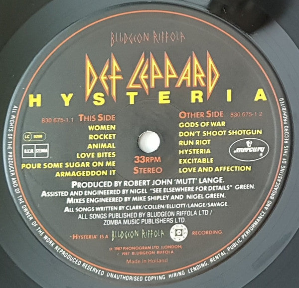 Def Leppard : Hysteria (LP, Album)