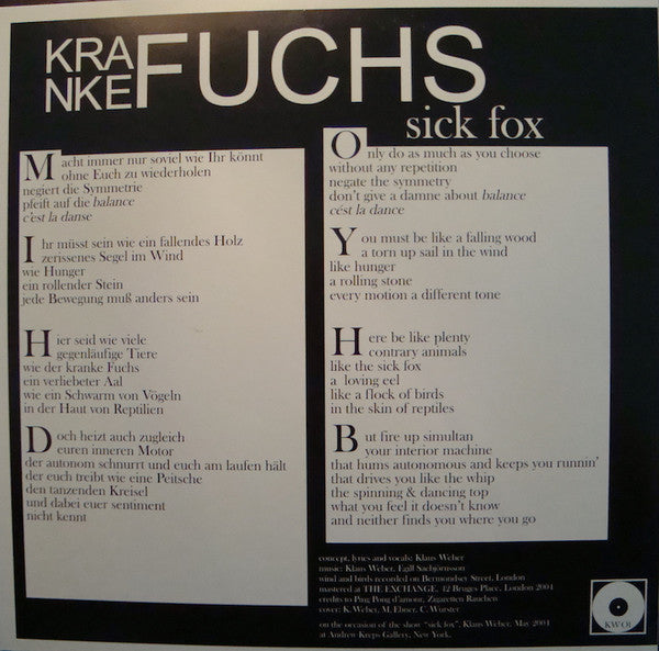 Klaus Weber (2) : Kranke Fuchs (12", S/Sided)